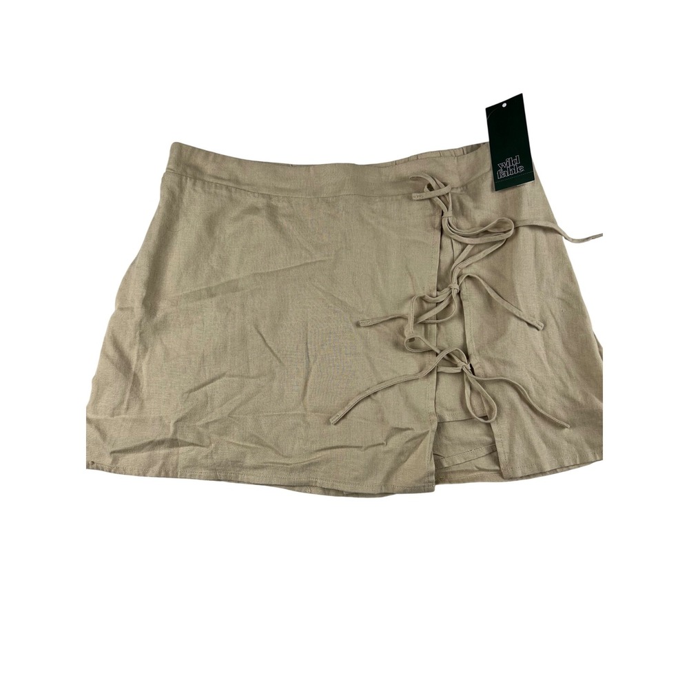 Wild Fable Women Taupe Linen Blend Wrap Tie Skort Mini Skirt Shorts S S NEW boho